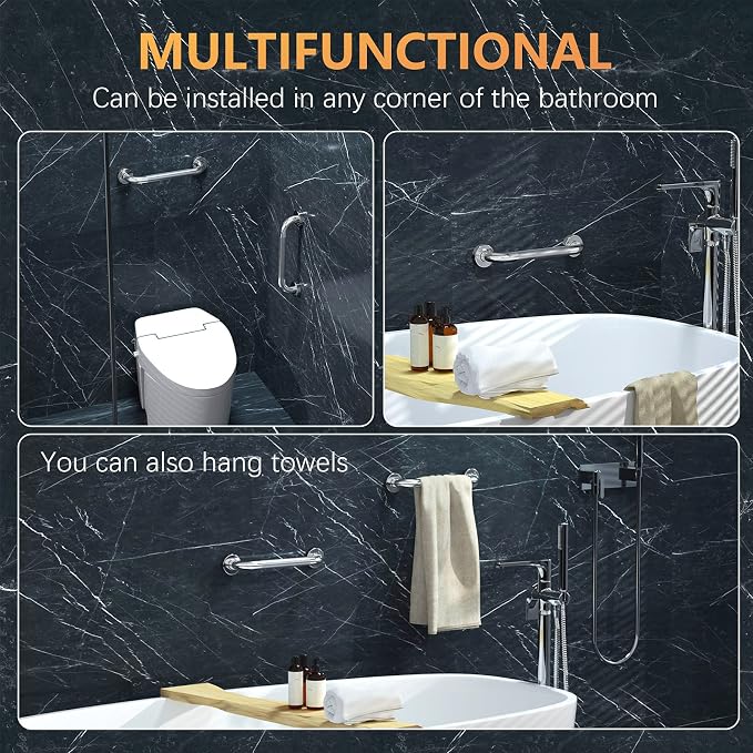12 Inch Anti-Slip Shower Grab Bar, iMomwee Chrome Stainless Steel Bathroom Grab Bar Handle with Textured Grip, Shower Balance Bar, Safety Hand Rail Support, Handicap Elderly Senior Assist Bath Handle