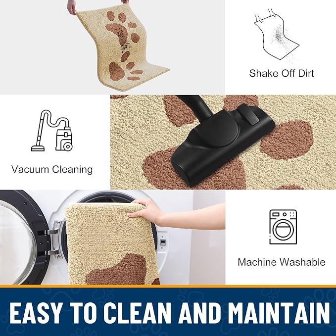 Smiry Dog Door Mat for Muddy Paws, Absorbs Moisture and Dirt, Low-Profile Entryway Mat with Non-Slip Backing, Entry Indoor Outdoor Doormat for Inside Floor (48x30 Inches, Light Beige, Paw)