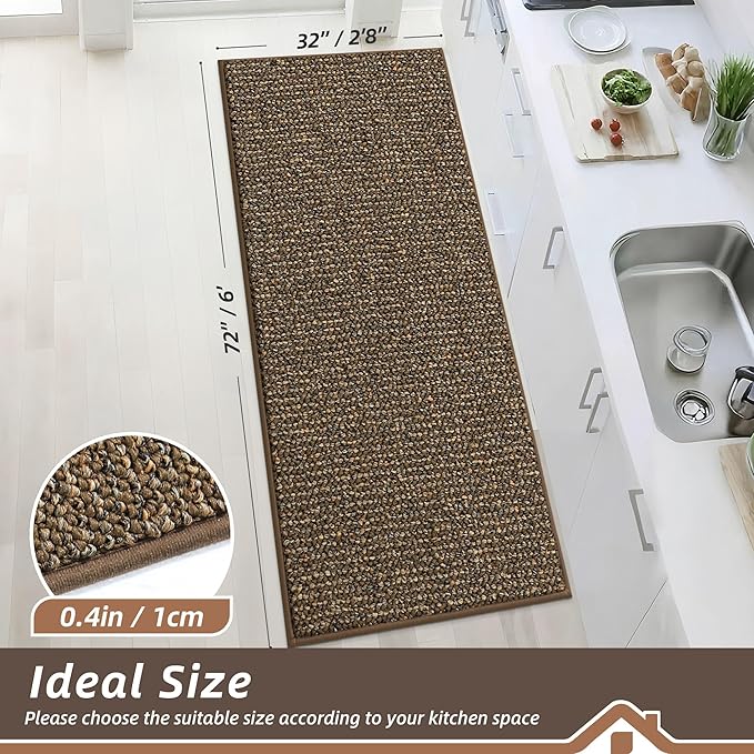 BEQHAUSE Kitchen Runner Rugs 32"x72", Non-Slip Kitchen Mats for Floor, Super Absorbent and Stain Resistant Kitchen Rug, Machine Washable Rugs for Kitchen, Hallway, Laundry & Sink, Brown