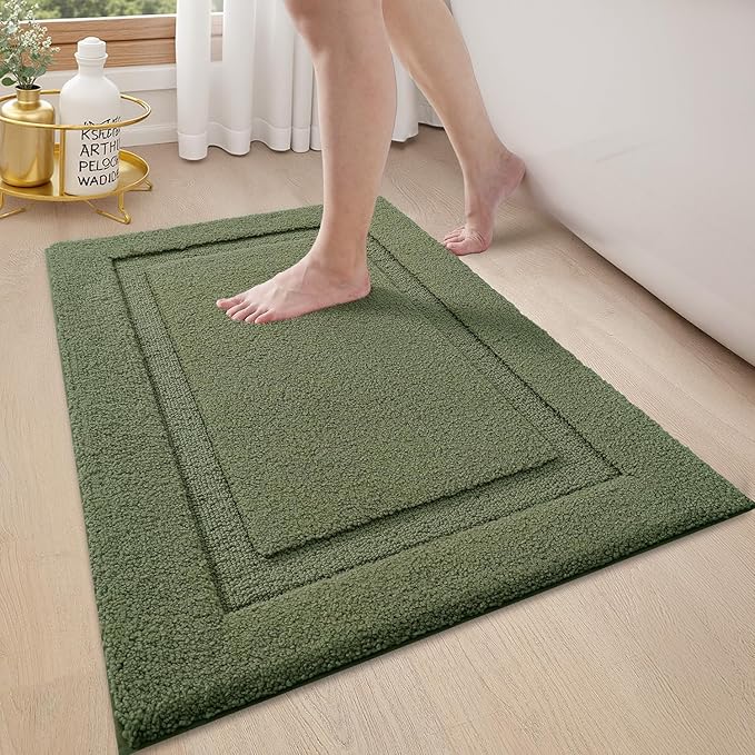 LUMI Ultra Soft Bathroom Rugs Non Slip with Rubber Backing, Absorbent Washable Bath Mat Quick Dry, Upgraded Premium Microfiber Plush Carpet for Bathtub and Shower Floor, Green, 16x24