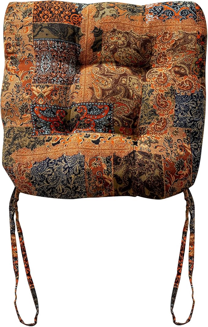 vctops Boho Paisley Chair Cushions with Ties Patchwork U-Shaped Soft Cozy Cotton Linen Chair Pads Non Slip Seat Cushions for Indoor Dining Room and Kitchen Chairs (Tan,18"x18")