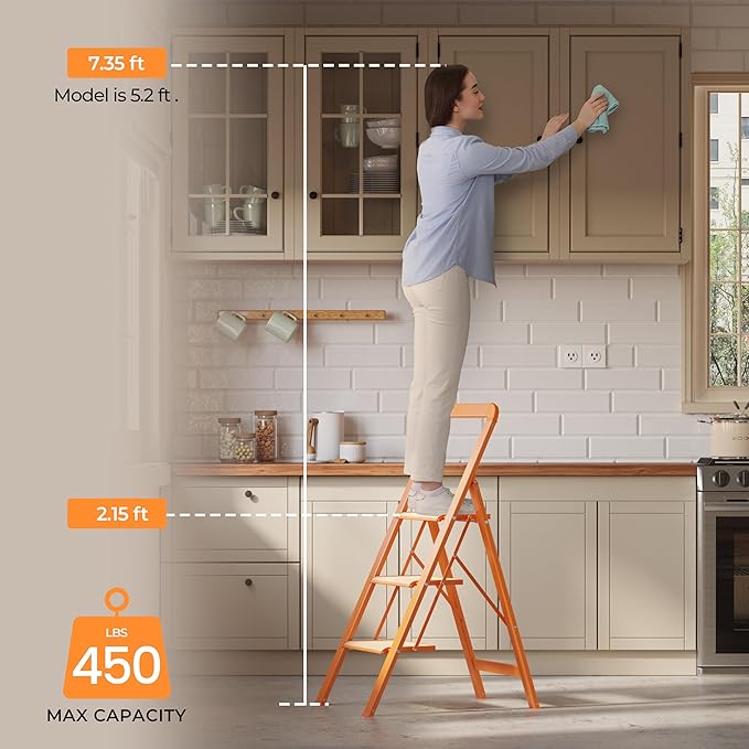 Step Stool 3 Step Ladder Lightweight Folding Step Stool Ladders for Home with Wide Anti-Slip Pedal Blanket Ladder Shelf for Ktichen, Office,Living Room