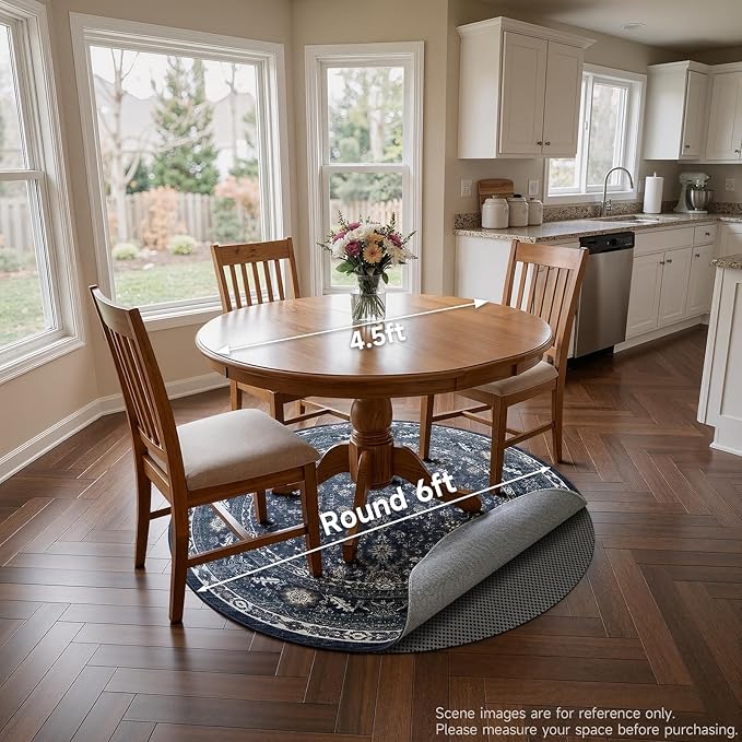 Veken 6 Ft Round Rug Pad Gripper for Hardwood Floors, Non Slip Circle Rug Pads for Area Rugs, Thick Dark Grey Rug Grippers for Tile Floors, Under Carpet Anti Skid Mat, Keep Your Rugs Safe and in Place