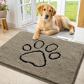 Smiry Dog Door Mat for Muddy Paws, Absorbent Dirt Trapper Non Slip Quick Dry Washable Chenille Mat for Mud Dogs, Entry Rug for Indoor and Outdoor (36x24 Inches, Warm Taupe and Black)
