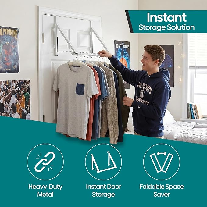 HOLDN’ STORAGE Over The Door Hanger Foldable - Over The Door Rack for Hanging Towels, Coats & Clothes - Over The Door Hanger Hooks for Bedroom, Washroom and Office.