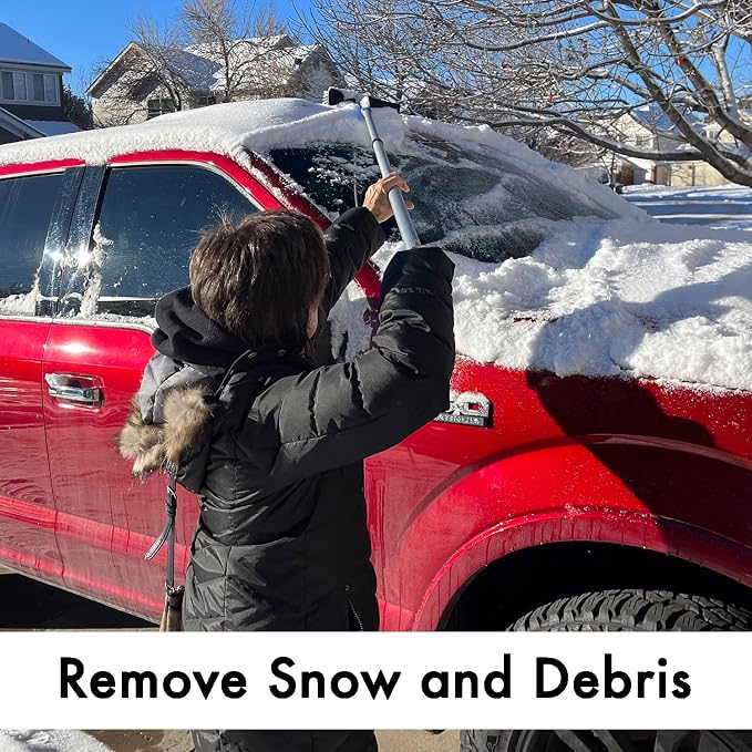 GRAB-IT 6 ft Truck Cargo Retriever | Includes Cargo Net Organizer Plus Vehicle Debris and Snow Broom | Heavy Duty Grabber Reach Tool - 110 Pound Pull | Rust Resistant Aluminum and Stainless Steel
