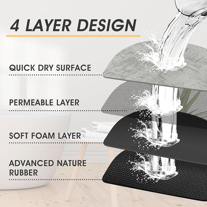 ACCUMTEK Non Slip Bath Mat, Thin Bathroom Rugs Fit Under Door, Quick Dry Bath Mats, Machine Washable Bath Rugs for Bathroom, Bathtub & Kitchen, Bathtub, Light Gray/Marble/24 x17