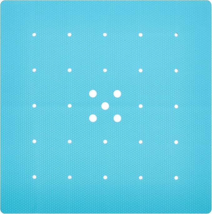 Webos Shower Mat for Textured Surface：Silicone Non Slip Shower Mat Without Suction Cups Foldable - Square Bath Mat for Reglazed Tub Textured Shower Floor (Blue, 21x21 Inches)