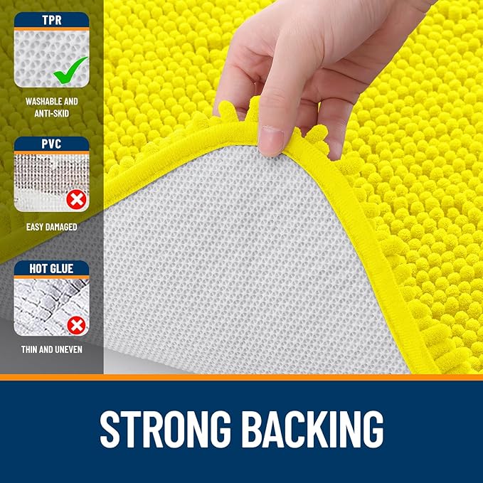 OLANLY Bathroom Rugs 30x20, Extra Soft Absorbent Chenille Bath Rugs, Rubber Backing Quick Dry, Machine Washable Bath Mats for Bathroom Floor, Tub and Shower, Home Decor Accessories, Lemon Yellow
