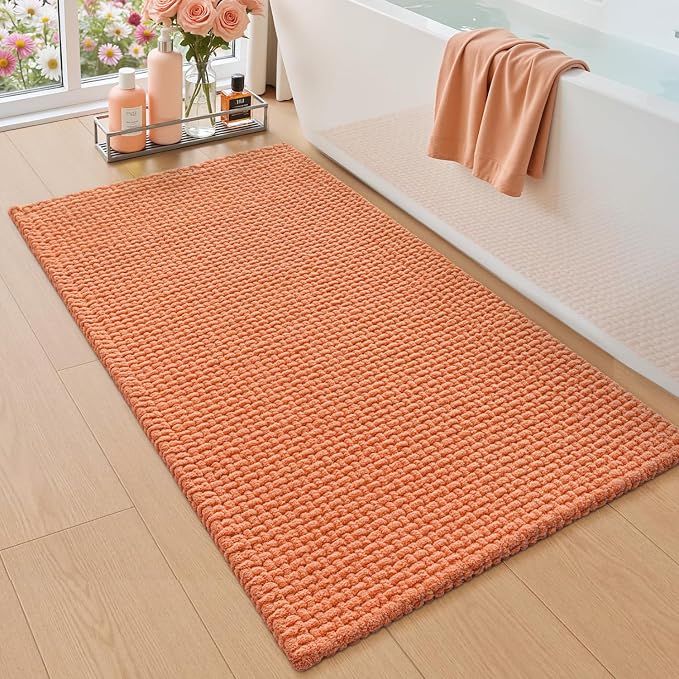 DEXI Bathroom Rugs 43x24, Non Slip Washable Bath Mat, Absorbent Chenille Bathmat, Ultra Soft Thick Carpet for Tub Shower Floor, Orange