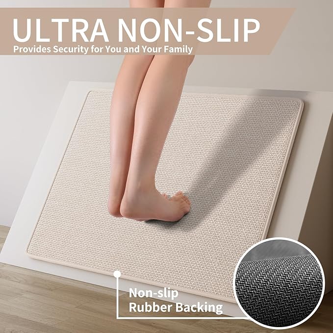 YDKGL Kitchen Mats for Floor, Super Absorbent Kitchen Rugs Non Slip Washable, Soft Imitation Linen Braided Runner Rug, Standing Mat Kitchen Sink Mat, Easy to Clean, Beige 17x71