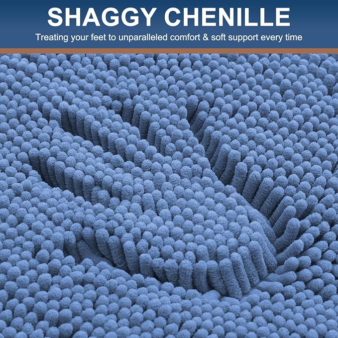 Smiry Luxury Chenille Bathroom Rugs 30x20, Extra Soft and Absorbent Shaggy Bath Mat, Machine Washable, Non-Slip Plush Carpet Runner for Tub, Shower, and Floor, Home Decor Accessories, Cornflower Blue