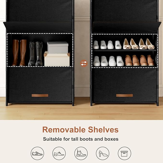 Shoe Rack, 9 Tier Shoe Storage Cabinet with Door 36 Pair Plastic Shoe Shelves Organizer for Closet, Entryway, Hallway, Bedroom, Black
