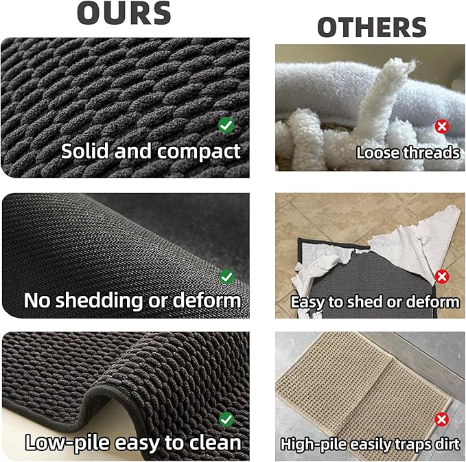 TYUU Black Bathroom Rugs Non Slip Washable, Super Absorbent Thin Bath Mat Quick Dry Low Pile Bathroom Rug, Black 24''x47''