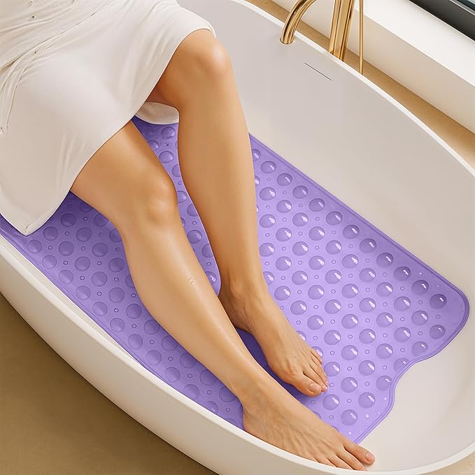 LDC Bath Mat for Tub, Inside Shower Bathtub Mat with Drain Holes and Suction Cups, Anti Slip Bath Mat Inside Tub Extra Long, 40x16 - Purple