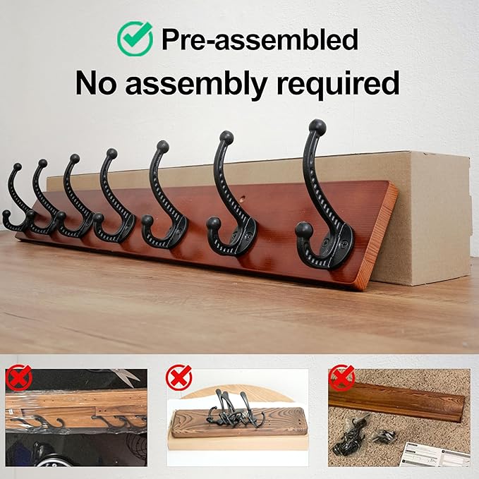 WEBI Rustic Coat Rack Wall Mount,30" Long 7 Cast Iron Coat Hooks Wall Mounted,Heavy Duty Wood Wall Coat Hanger Hooks for Hanging Coats,Jacket,Clothes,Backpack,Farmhouse,Cherry