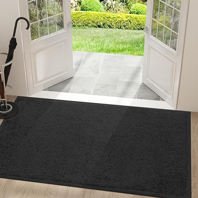 Mibao Front Door Mat Indoor Entrance, 60" x 36", Dirt Trapper Welcome Mat for Outdoor Indoor, Non-Slip Waterproof Doormat, Durable Machine Washable Low Profile Entry Rug for Back Door Outside,Black