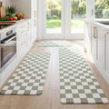 Beige Sage Checkered Grid Checkerboard Kitchen Rug Sets [3 PCs], Anti-Fatigue, Waterproof Non-Slip Kitchen Mats Heavy Duty Comfort Foam Rug for Kitchen, Floor, Laundry,17" Wx29/47/59“L