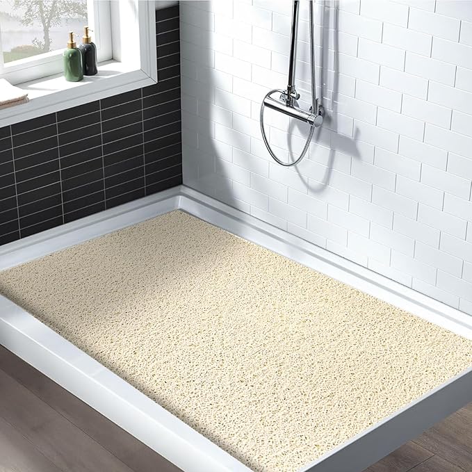 Shower Mat Non Slip: 36 x 24 Inch Extra Large Shower Mats for Inside Shower with Drain Hole - Soft PVC Loofah Anti Slip Shower Stall Mat for Walk-in Shower and Bathroom, Quick Drying