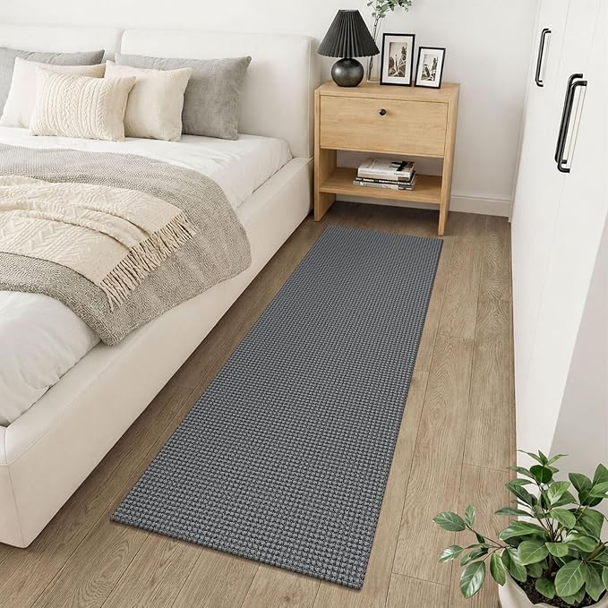 KOZYFLY Runners for Hallways 2x6 ft Washable Kitchen Runner Non Slip Rubber Backed Hall Runners Cotton Entryway Runner Rugs Floor Carpet for Indoor Backdoor Bedroom Kitchen, Grey/Dark Grey