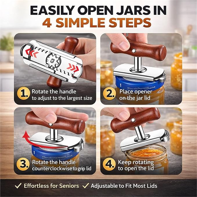 Cap Crack Jar Opener for Weak Hands, Stainless Steel Cap Crack Opener Tool, Ergonomic Cap Crack Can Opener for Seniors with Arthritis(2pcs Wood Grain)