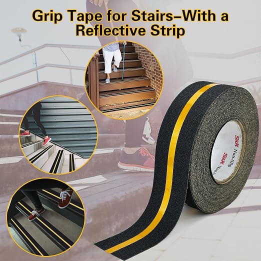 S&X Anti Slip Tape with Reflective Strip - 2 in x 60 FT Premium Grip Tape for Stairs Indoor & Outdoor Stair Tread Non-Slip High Visibility Strong Adhesive Traction Tape