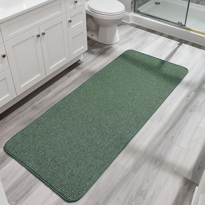 Bath Mat,Ultra Thin Bathroom Runner Rugs,Large Bath Mats for Bathroom,Quick Dry,Non-Slip,Machine Washable,Low Pile,Bath Rug,Shower Outside,Sink,Home Decor Accessories.Green,1'9"x3'11"（21x47inch）