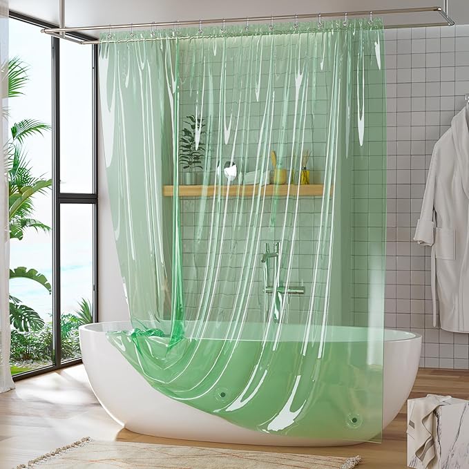 Titanker Shower Curtain Liner, Plastic Shower Liner PEVA 72 x 72 Lightweight Waterproof Shower Curtains for Bathroom with Magnets and Grommets, Forest Green