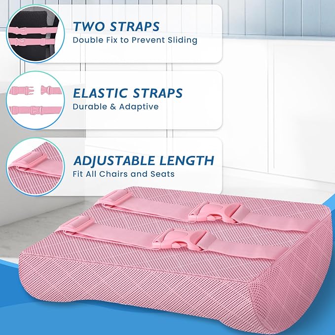 Lumbar Support Pillow for Office Chair Back Support Lumbar Pillow for Car, Gaming, Office Chair - Improve Sitting Posture & Back Pain Relief, Memory Foam, Adjustable Straps, Pink