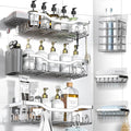 NESOMI Shower Caddy Adhesive Shower Organizer 8-Pack, Rustproof Stainless Steel Bathroom Shelves, Large Capacity No-Drill Rack Storage Accessories with Soap Dish Toothbrush Holder Hooks