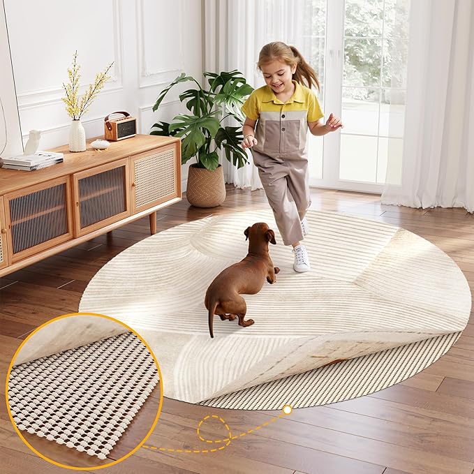 Jorvila Non-Slip Rug Pad Gripper Round 8 Feet, Anti Skid Mat for Under Area Rugs, Keeps Rugs in Position and Safe, Thick Cushioned Carpet Pad for Hardwood Floors Protection