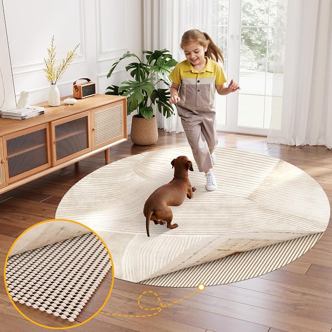 Jorvila Non-Slip Rug Pad Gripper Round 6 Feet, Anti Skid Mat for Under Area Rugs, Keeps Rugs in Position and Safe, Thick Cushioned Carpet Pad for Hardwood Floors Protection