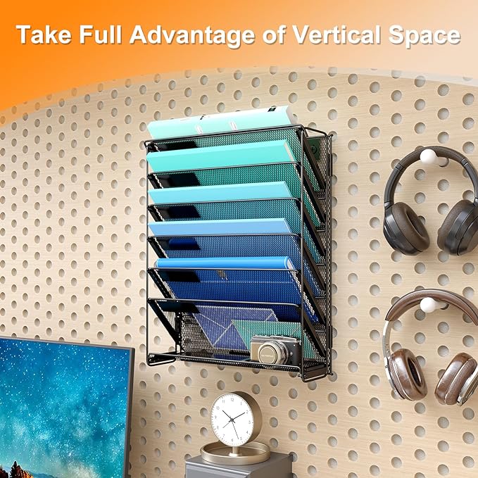 Kuntine.B Wall File Organizer (Black, 7 Tier)