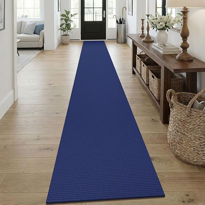 KOZYFLY Braided 2x18 Runners Rugs for Hallway, Extra Long Washable Runner Rug, Woven Non Slip Kitchen Runner, Cotton Entryway Rug, Floor Carpet for Entry, Aisle, Hall, Royal Blue/Navy