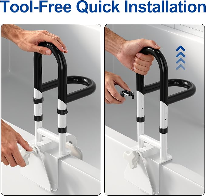 Adjustable Bathtub Safety Rail with Double Grip, 14–18 Inch Height Shower Grab Bar for Seniors, Elderly & Disabled, Non-Slip Tub Side Bar Clamp for Bathroom Support