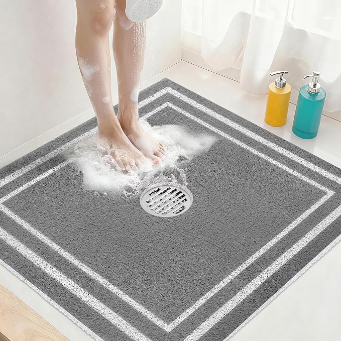 Square Shower Mat Non Slip: 32x32 Inch Extra Large Shower Mats for Inside Shower, Non Slip Shower Mat with Drain Hole in Middle- Anti Slip Shower Floor Mat, Loofah Shower Stall Mats for Elderly