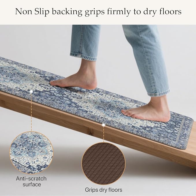GENIMO Kitchen Mats for Floor 2PCs, Washable Anti Fatigue Mat for Cushioned, 17.3"x47"+17.3"x30", Waterproof Kitchen Rugs, Non Slip Comfort Standing Mat Rug for Home, Sink, Laundry, Soft Blue Violet