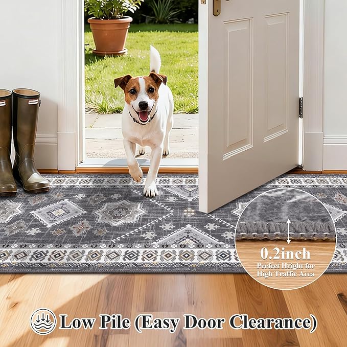 HEBE Washable Kitchen Rugs Runner 24"x60", Non Slip Hallway Runner Rug, Low Pile Entryway Rug Laundry Room Mat Kitchen Carpet Runners for Hallways, Bathroom, Laundry, Bedside Rug