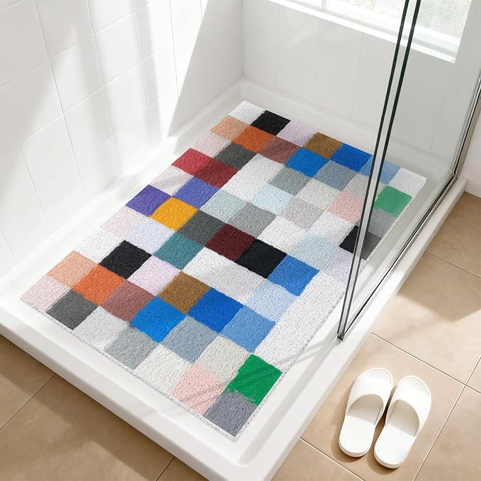 Shower Mat Non Slip - Quick Drying Anti Slip Shower Mats for Inside Shower, Soft PVC Loofah Foot Scrubber Mat, Extra Large Bath Mat for Shower, Tub, Bathroom, Floor, Kitchen, Home, Pool, Hotel