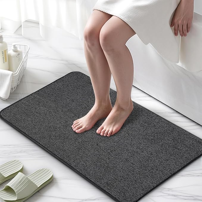 Upgraded Bath Mat 19x30Inch, Thin Bath Mats Rugs with Rubber Backing Non-Slip, Absorbent,Quick Dry Machine Washable, Home Decor Accessories Cozy Cloth Bathroom Rugs fit Under Door/Sink/Tub-Black
