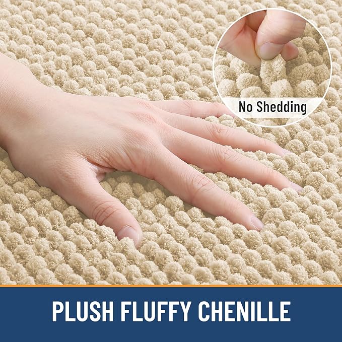 Arotive Bathroom Rugs 36" x 24", Ultra Soft Absorbent Chenille Bath Rugs, Non-Slip Rubber Backing, Machine Washable Bath Mats for Bathroom Floor, Tub and Shower, Home Decor Accessories, Beige