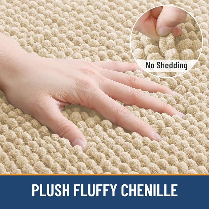 Arotive Bathroom Rugs 24" x 16", Ultra Soft Absorbent Chenille Bath Rugs, Non-Slip Rubber Backing, Machine Washable Bath Mats for Bathroom Floor, Tub and Shower, Home Decor Accessories, Beige