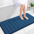 OLANLY Memory Foam Long Bathroom Rugs Runner 47x24, Super Soft Absorbent Bath Mat, Quick Dry, Machine Washable Shower Floor Rugs, Bathmat Carpet, Bathroom Home Decor Accessories, Navy Blue