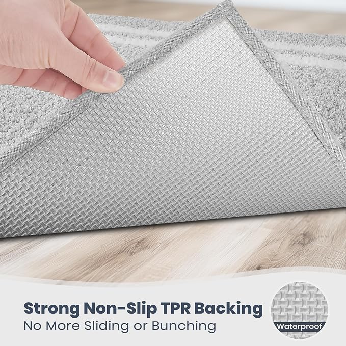 PURRUGS Bathroom Rug Non-Slip Machine Washable 20" x 30", Super Absorbent and Quick Dry Shaggy Microfiber Bath Mat, Extra Soft and Plush Bath Rug for Bathtub, Shower, and Sink, Light Grey