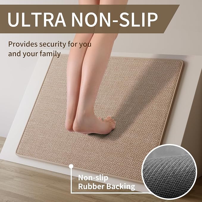 YDKGL Kitchen Mats for Floor, Super Absorbent Kitchen Rugs Non Slip Washable, Soft Imitation Linen Braided Kitchen Runner Rug, Standing Mat Kitchens Sink Mat, Easy to Clean, Brown 17x95