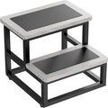SZLHANJZ Step Stools, Heavy Duty Stepping Stool for Kids Adults, Non-Slip Metal and Wooden 2 Steps Foot Stool for High Beds and Kitchen, Round Corner, 500 Lbs Capacity, Cement Gray