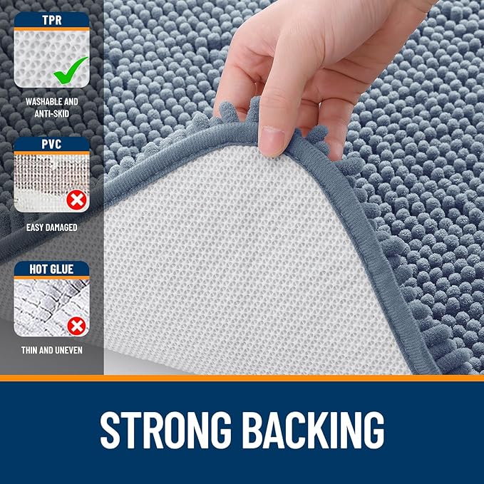 OLANLY Large Bathroom Rugs 45x27, Extra Soft Absorbent Chenille Bath Rugs, Rubber Backing Quick Dry, Machine Washable Bath Mats for Bathroom Floor, Tub and Shower, Home Decor Accessories, Airy Blue