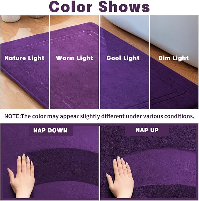 YIHOUSE Memory Foam Bath Mat Set, Bathroom Rugs Sets 3 Pieces, Non Slip Bath Mats for Bathroom, Super Soft and Water Absorbent Bath Rug Set, Machine Washable U Shape Toilet Rug,Purple