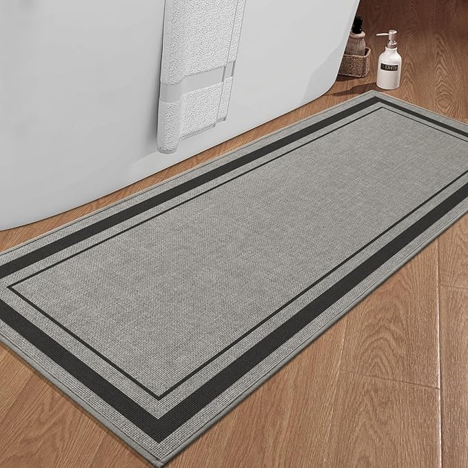 chakme Bathroom Rugs Mat 59x24, Ultra Thin Non Slip Bath Mat Large Quick Dry Absorbent Bath Mat for Bathroom Floor, (Dark Grey, 59"x24")