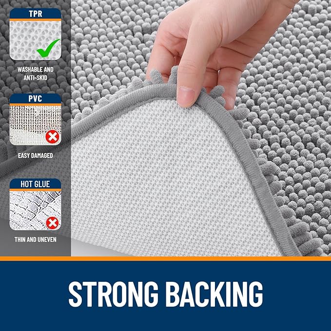 OLANLY Bathroom Rugs 32x20, Extra Soft Absorbent Chenille Bath Rugs, Rubber Backing Quick Dry, Machine Washable Bath Mats for Bathroom Floor, Tub and Shower, Home Decor Accessories, Grey
